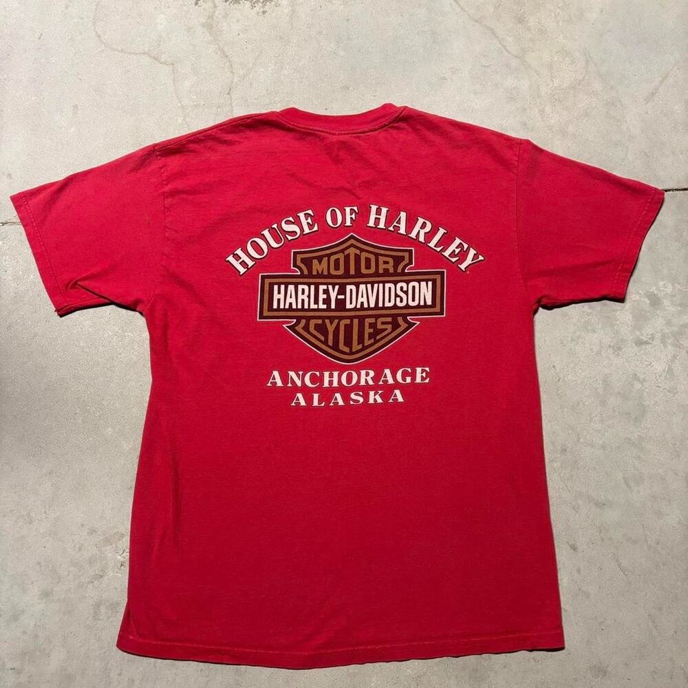 VTG Harley Davidson Double Sided Anchorage Alaska Red XL Biker Motorcycle